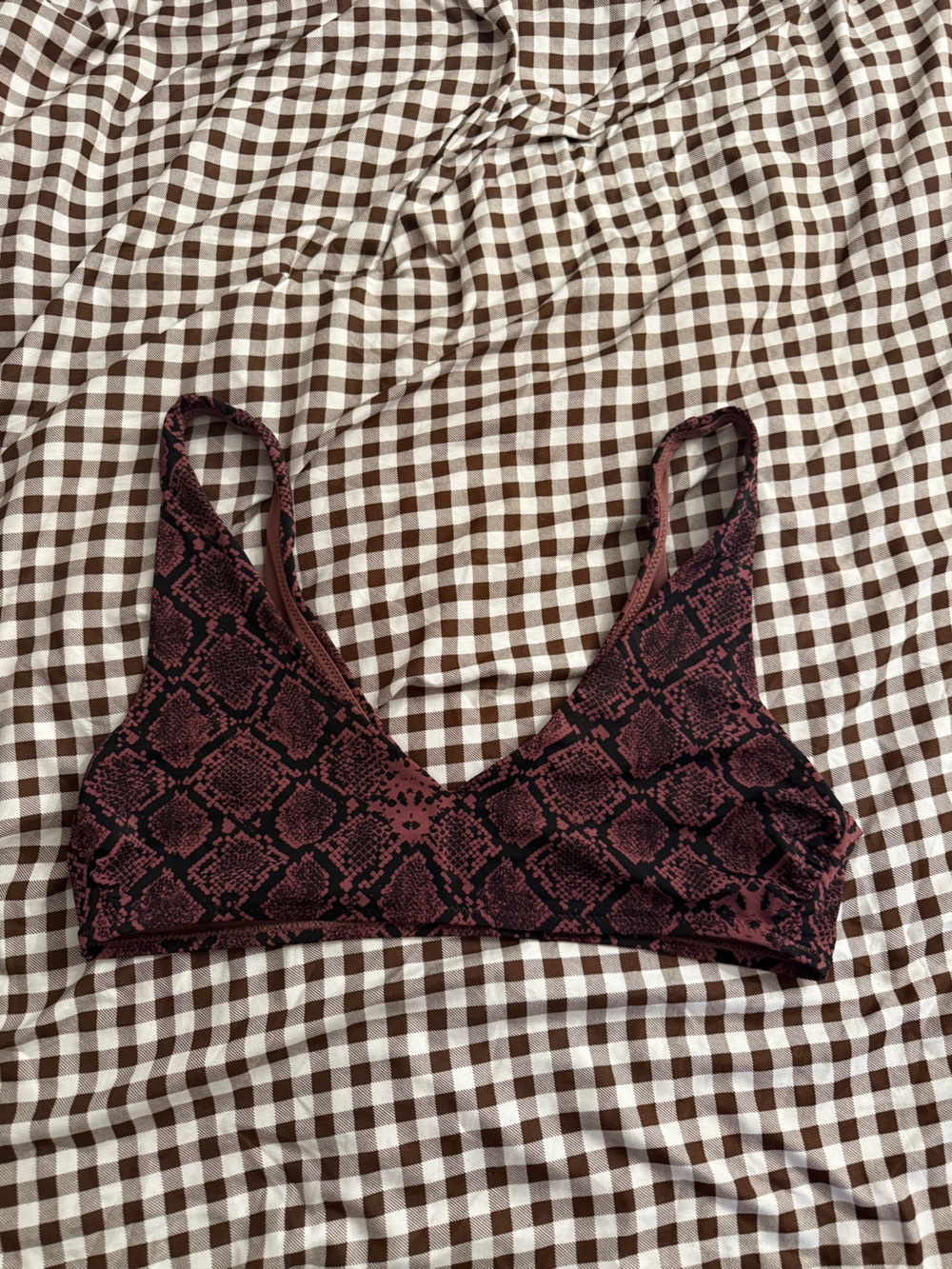 WORN ONCE YITTY BY LIZZO Burgundy and Black Snake-Print Bralette Bikini Top